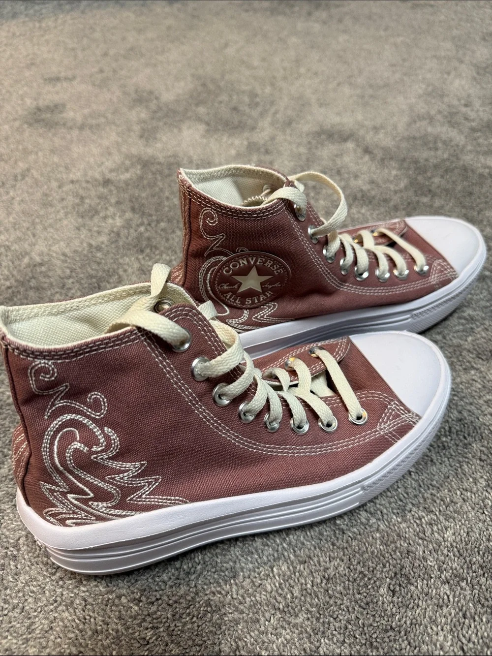 Converse High-Top Platform Sneakers in Mauve and White